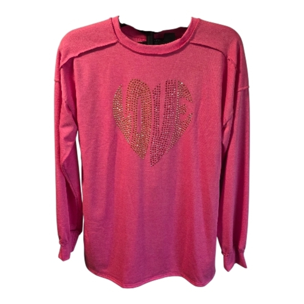 HEIMISH USA Pink Long Sleeve Tee with Sequin Love/Heart Design